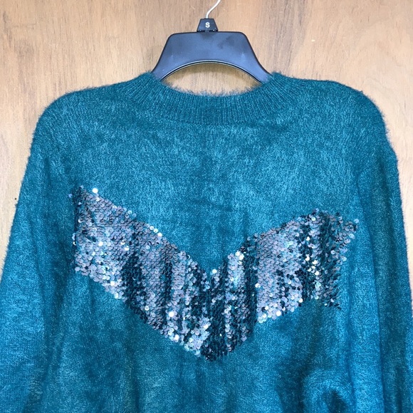 Relist 4/9 Nine West sequin chevron stripe soft green sweater XXL - Picture 4 of 15